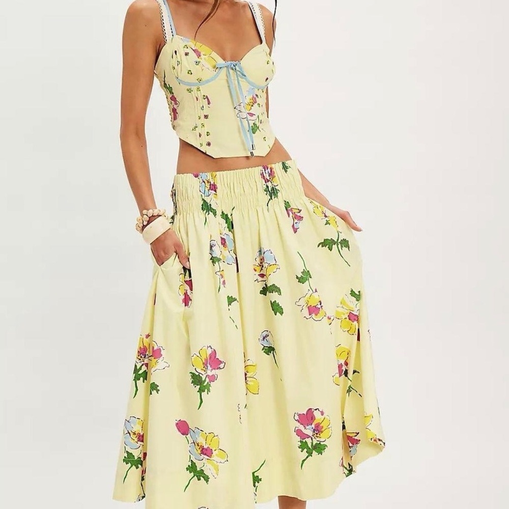 Free People NWT Corset Bustier Inspired Top with fit & flare skirt Set Butter L